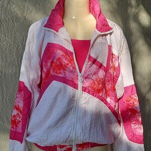 Women’s Pink & White Zip-Up Bomber Jacket